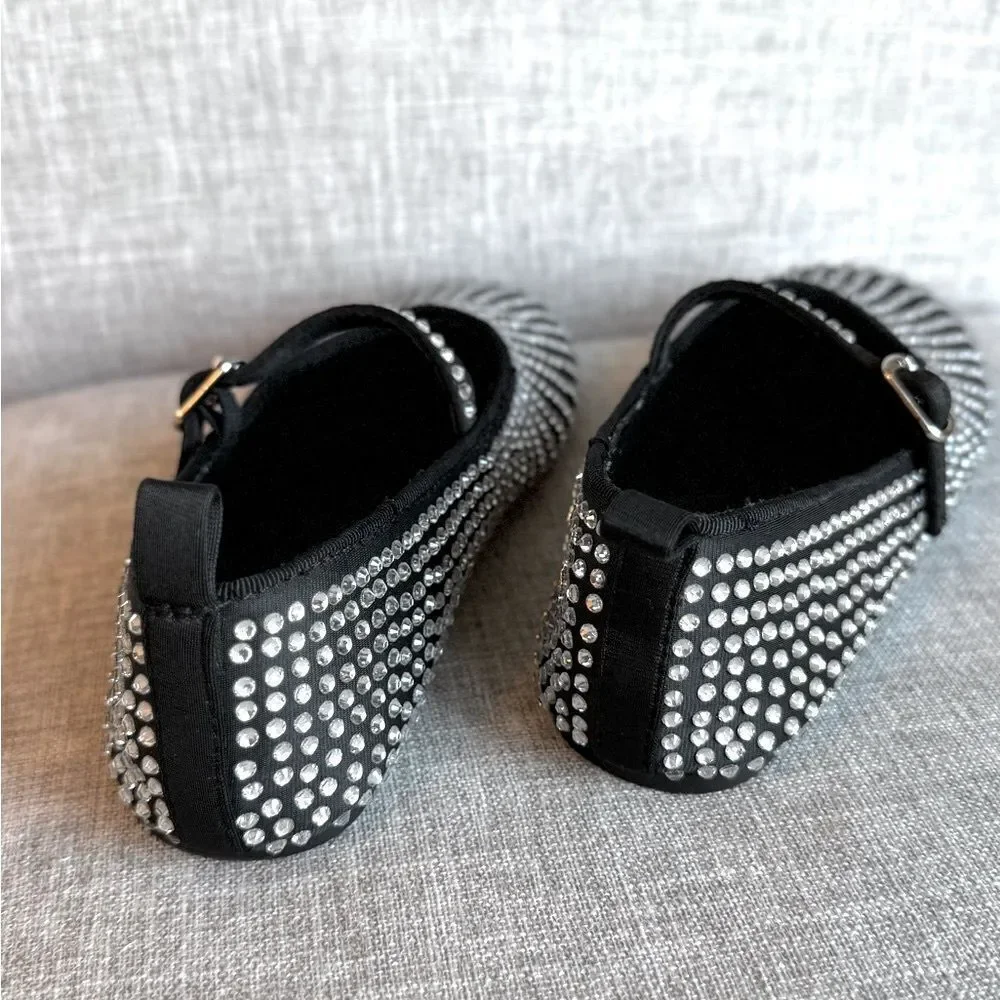 ⭕️ ZARA Girls Kids Black and Silver Studded Shoes Crystals
